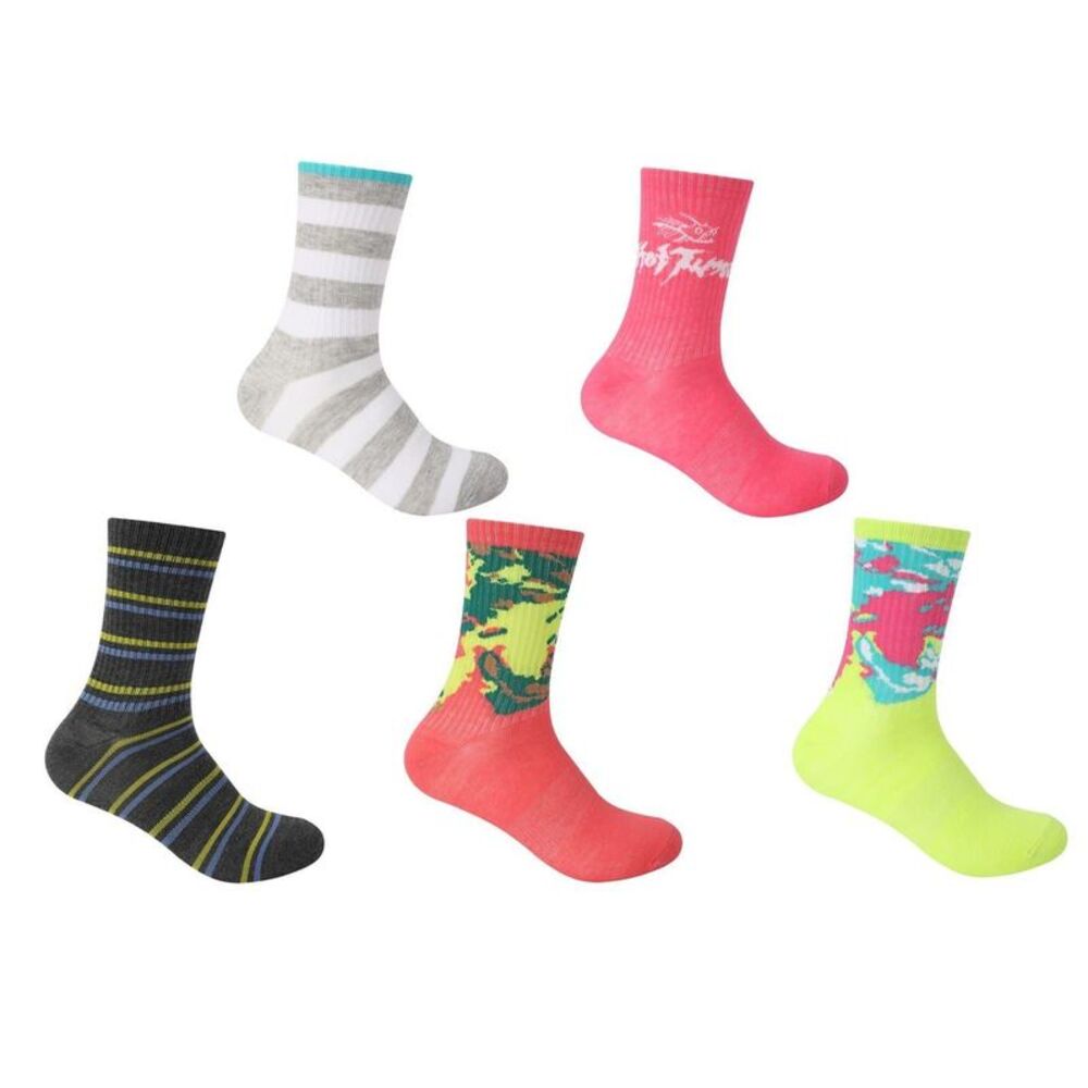 Hot Tuna Womens/Ladies Assorted Designs Crew Socks (Pack of 5) / Multicolored